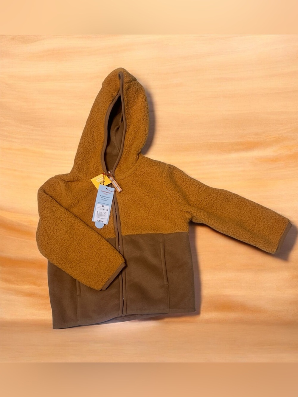 Cat & Jack Two-Tone Brown & Camel Hooded Fleece Jacket